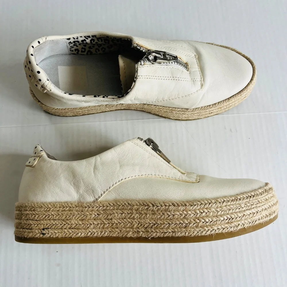 Dolce Vita Sz 6.5 White Leather Platform Espadrille Slip On Shoes Zipper Front